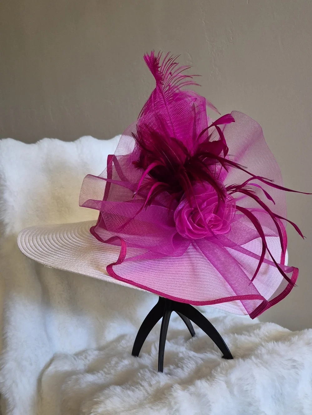 Fuchsia Feather Fascinator Hat Kentucky Derby Church Wedding Tea Party